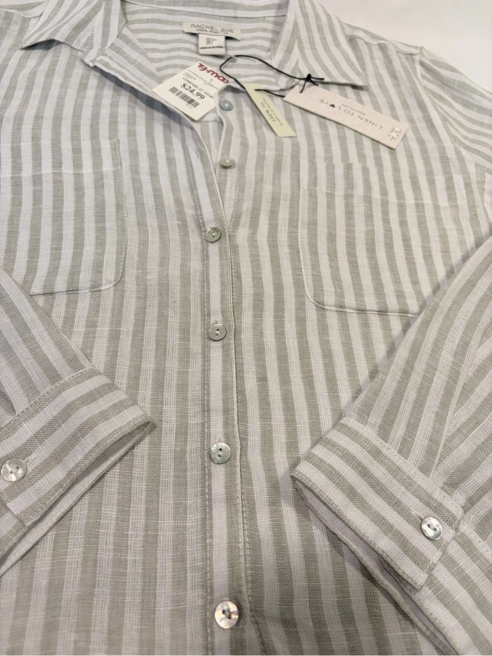 NWT Rachel Zoe 100% Linen Striped Shirt—Size L - Picture 5 of 7